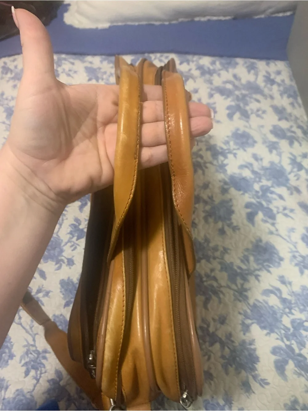 Murano Tan Leather Briefcase with Front Zip Pocket